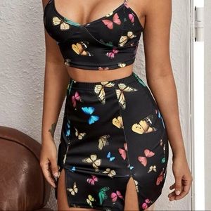 Butterfly Print Cropped Cami Top & Mini Skirt Set